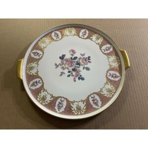 Kaiser Porcelain W. Germany 13.75″ Handled Charger/Tray – Pink Roses,‎ Gold Trim